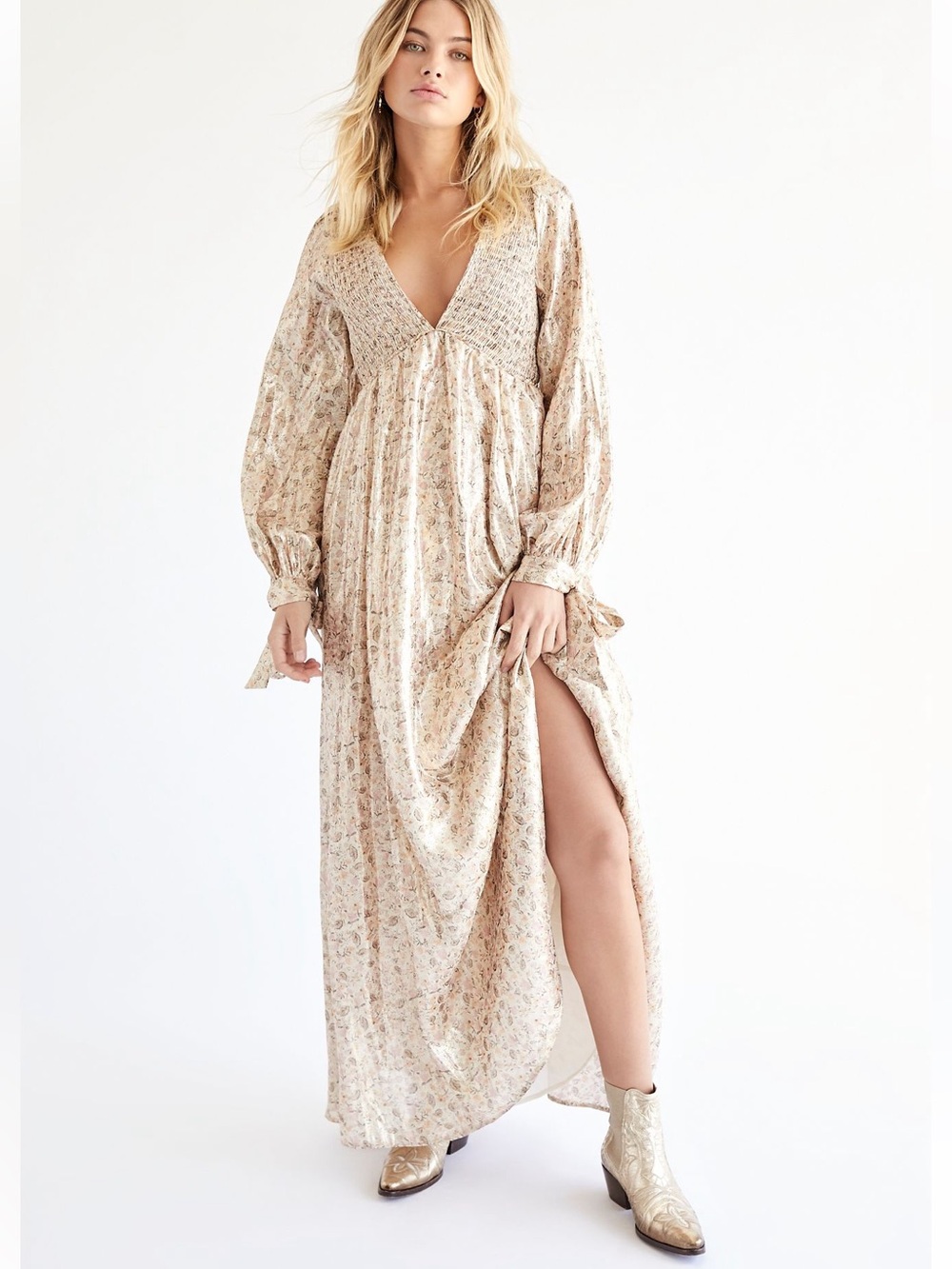 Free People Cream Floral Maxi Dress